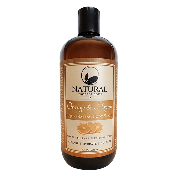 bottle of deodorizing body wash natural organic sulfate free paraben free dye free nourishing body wash