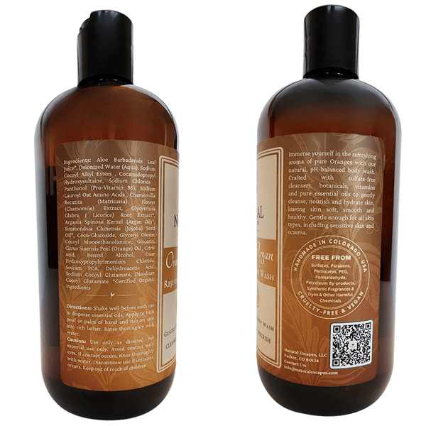 sides of bottle of gentle body wash natural shower gel hydrating moisturizing body wash